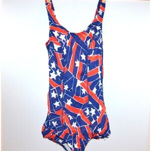 Vintage Swim Suit Red White Blue One Piece